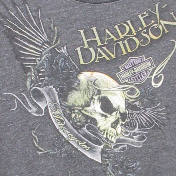 Harley Davidson Gray Skull Tee Sz L - Picture 2 of 6